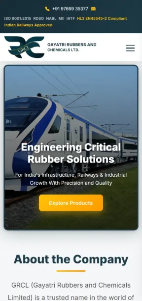 Gayatri Rubbers & Chemicals website on a phone